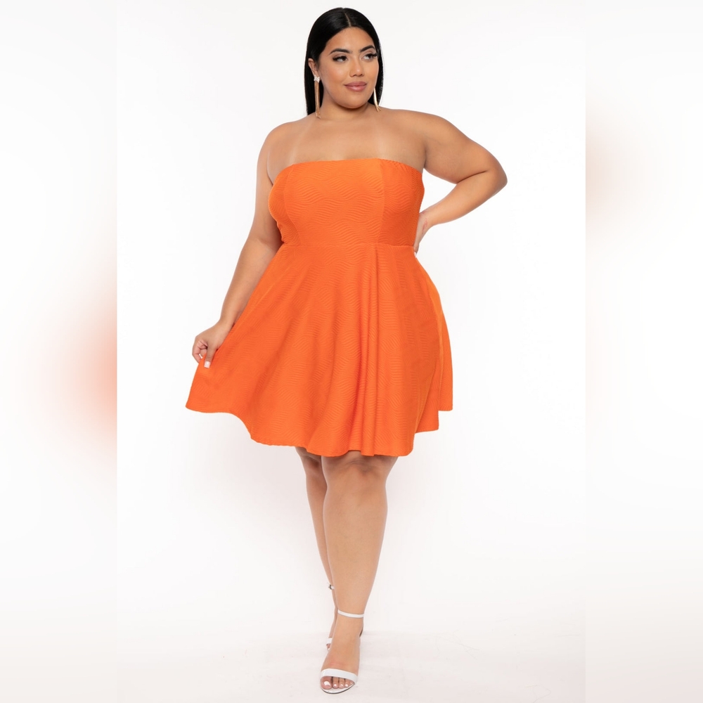 NEW NWT CurvySense Plus Size Iree Wavy Flare Dress Orange - Picture 2 of 9